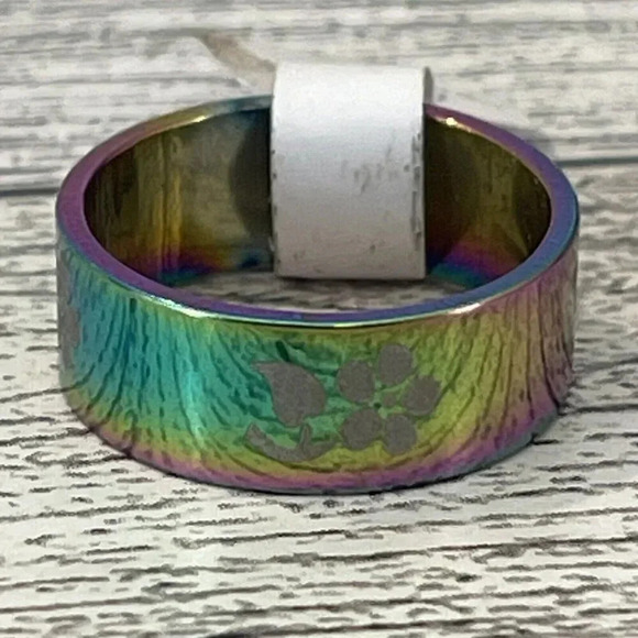 Stainless steel band Ring US size 6/size 17 UK rainbow with flower design - Picture 2 of 9
